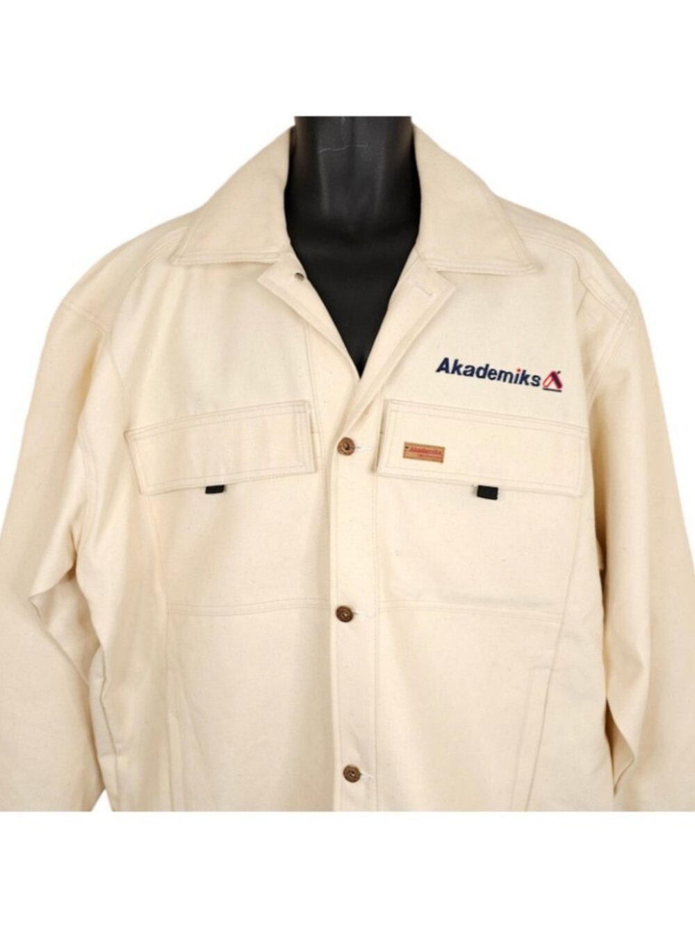 Vintage Akademiks Denim Jacket Mens Size XL Cream Y2K Oversized Streetwear